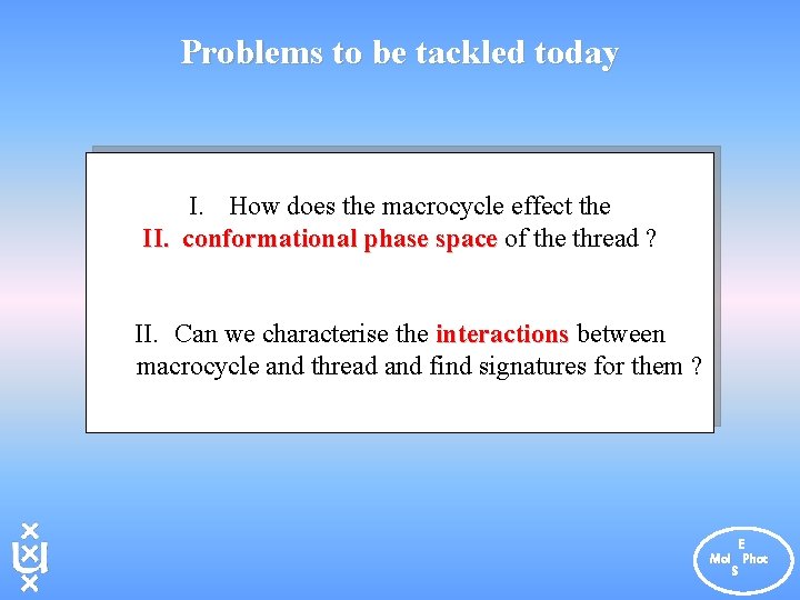 Problems to be tackled today I. How does the macrocycle effect the II. conformational