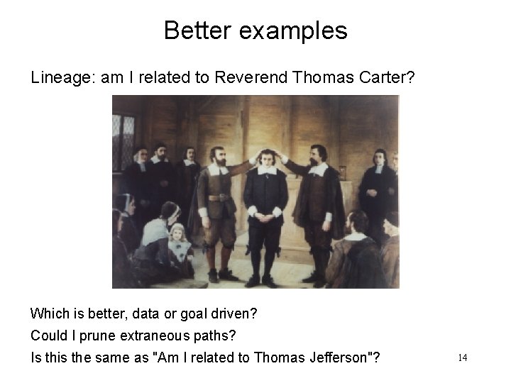 Better examples Lineage: am I related to Reverend Thomas Carter? Which is better, data
