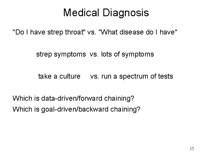 Medical Diagnosis "Do I have strep throat" vs. "What disease do I have" strep