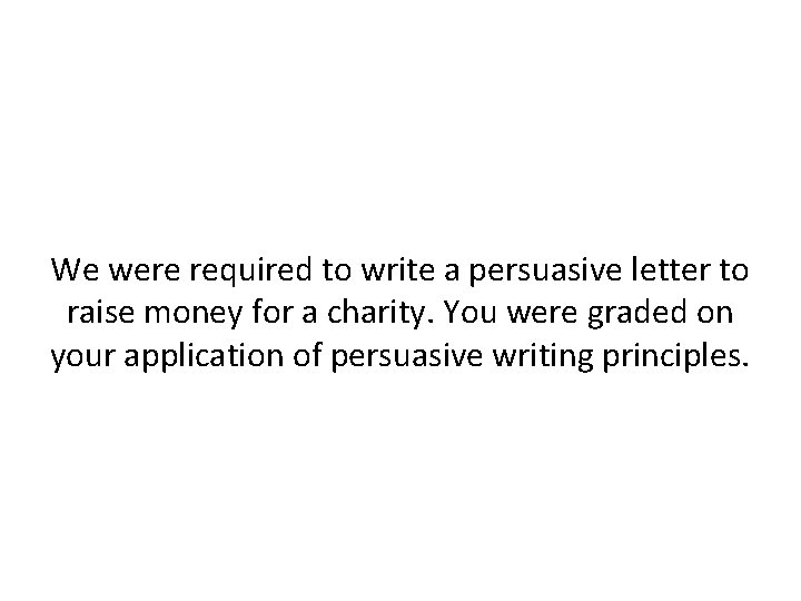 We were required to write a persuasive letter to raise money for a charity.