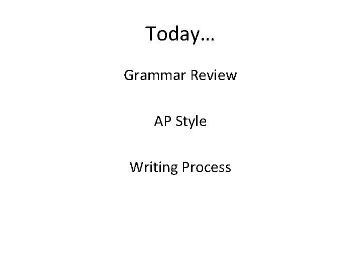 Today… Grammar Review AP Style Writing Process 