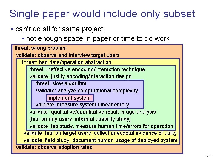 Single paper would include only subset • can’t do all for same project •