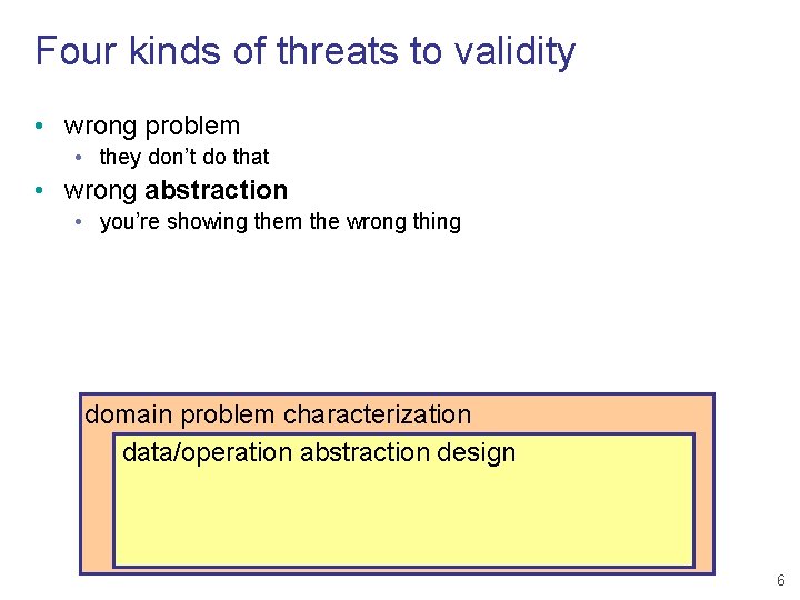 Four kinds of threats to validity • wrong problem • they don’t do that