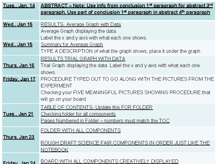 Tues. , Jan. 14 ABSTRACT – Note: Use info from conclusion 1 st paragraph