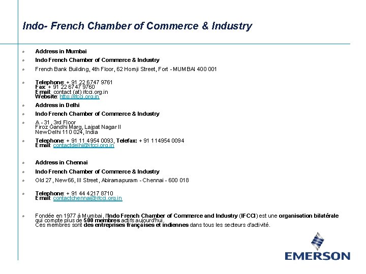 Indo- French Chamber of Commerce & Industry l Address in Mumbai l Indo French