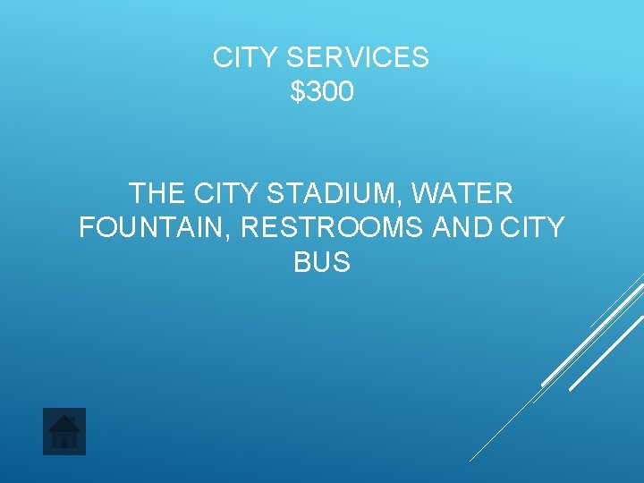 CITY SERVICES $300 THE CITY STADIUM, WATER FOUNTAIN, RESTROOMS AND CITY BUS 