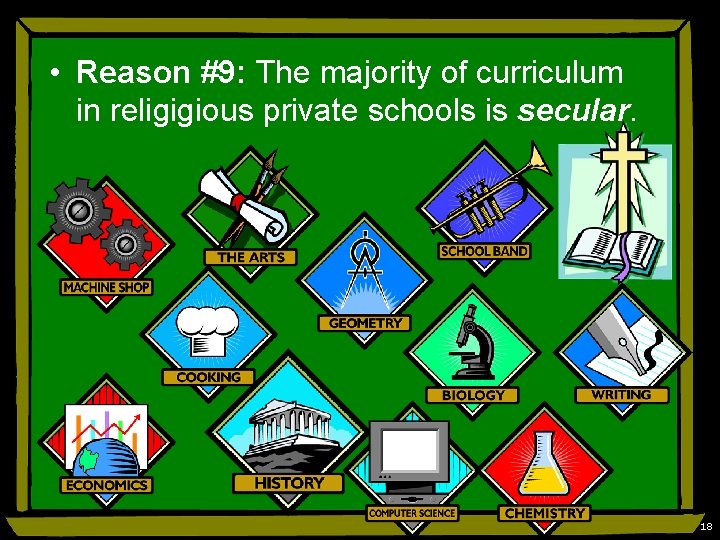  • Reason #9: The majority of curriculum in religigious private schools is secular.