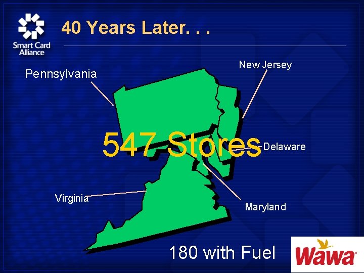 40 Years Later. . . Pennsylvania New Jersey 547 Stores Virginia Delaware Maryland 180