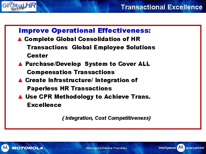 Transactional Excellence Improve Operational Effectiveness: ▲ Complete Global Consolidation of HR Transactions Global Employee