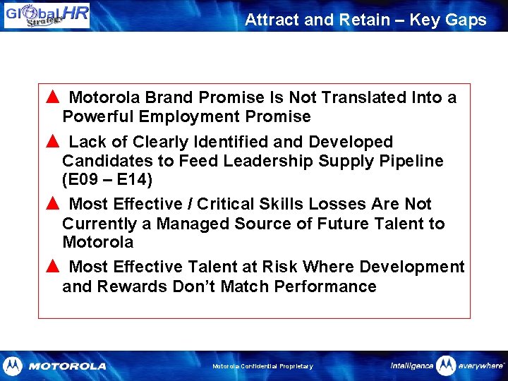 Attract and Retain – Key Gaps ▲ Motorola Brand Promise Is Not Translated Into