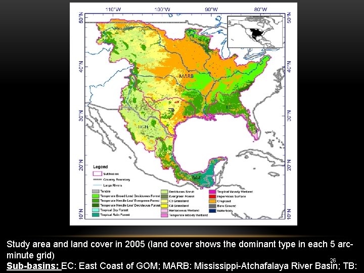 Study area and land cover in 2005 (land cover shows the dominant type in