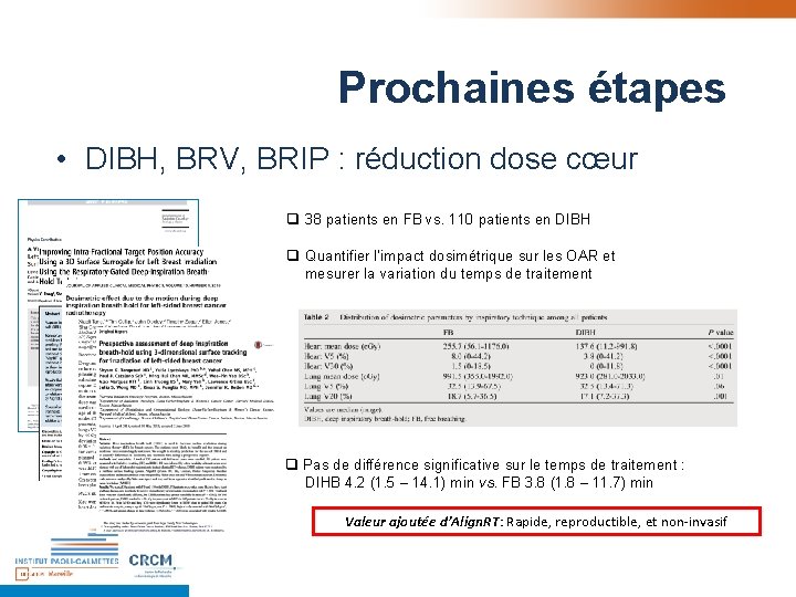 Prochaines étapes • DIBH, BRV, BRIP : réduction dose cœur q 38 patients en Prochaines étapes • DIBH, BRV, BRIP : réduction dose cœur q 38 patients en