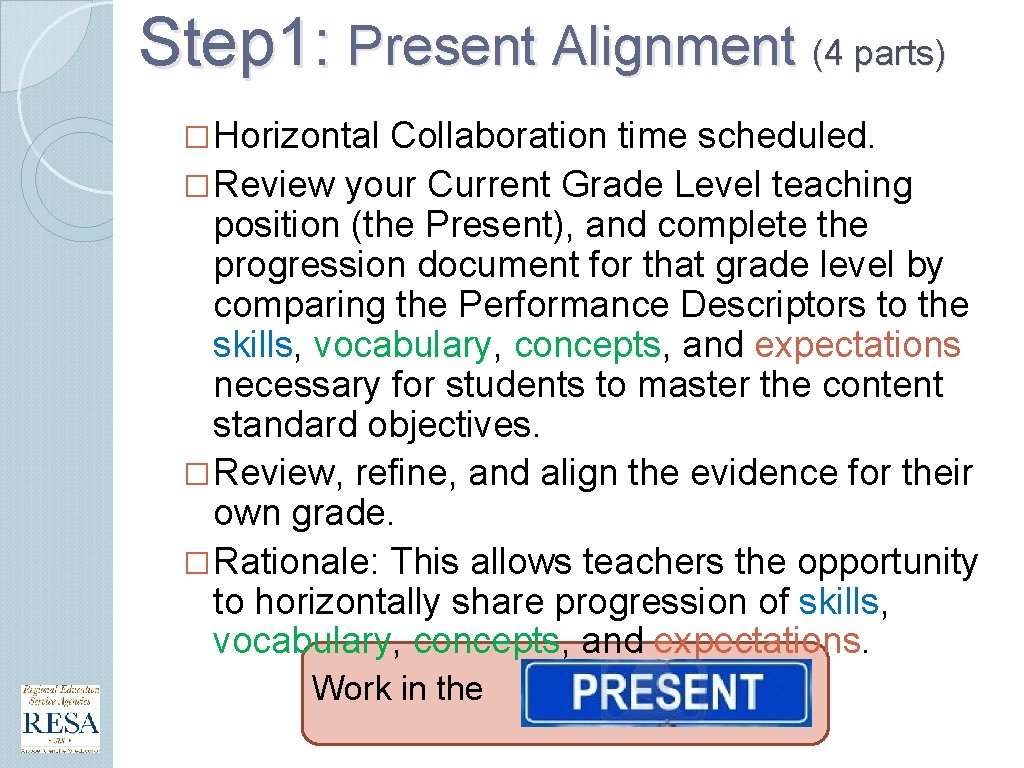 Step 1: Present Alignment (4 parts) � Horizontal Collaboration time scheduled. � Review your