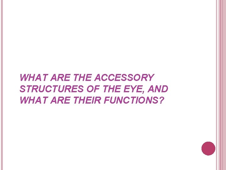 WHAT ARE THE ACCESSORY STRUCTURES OF THE EYE, AND WHAT ARE THEIR FUNCTIONS? 