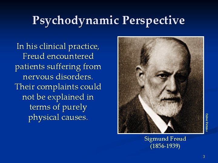 Psychodynamic Perspective Culver Pictures In his clinical practice, Freud encountered patients suffering from nervous Psychodynamic Perspective Culver Pictures In his clinical practice, Freud encountered patients suffering from nervous