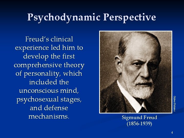 Psychodynamic Perspective Culver Pictures Freud’s clinical experience led him to develop the first comprehensive Psychodynamic Perspective Culver Pictures Freud’s clinical experience led him to develop the first comprehensive