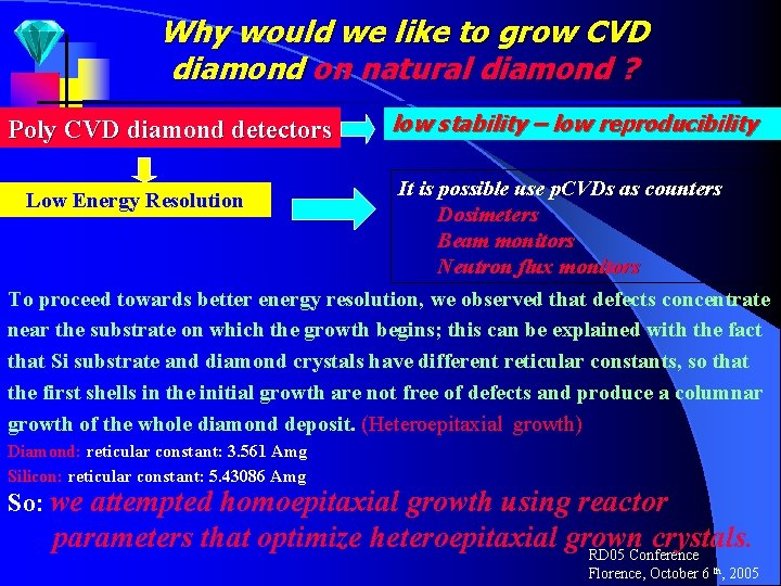 Why would we like to grow CVD diamond on natural diamond ? Poly CVD