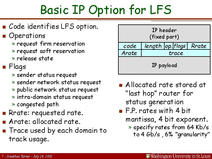 Basic IP Option for LFS n n n Code identifies LFS option. Operations »