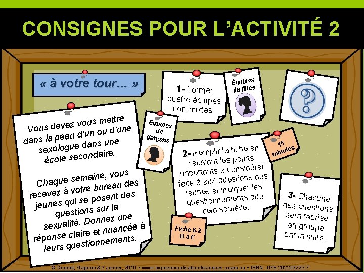 CONSIGNES POUR L’ACTIVITÉ 2 « à votre tour… » 1 - Former s Équipe