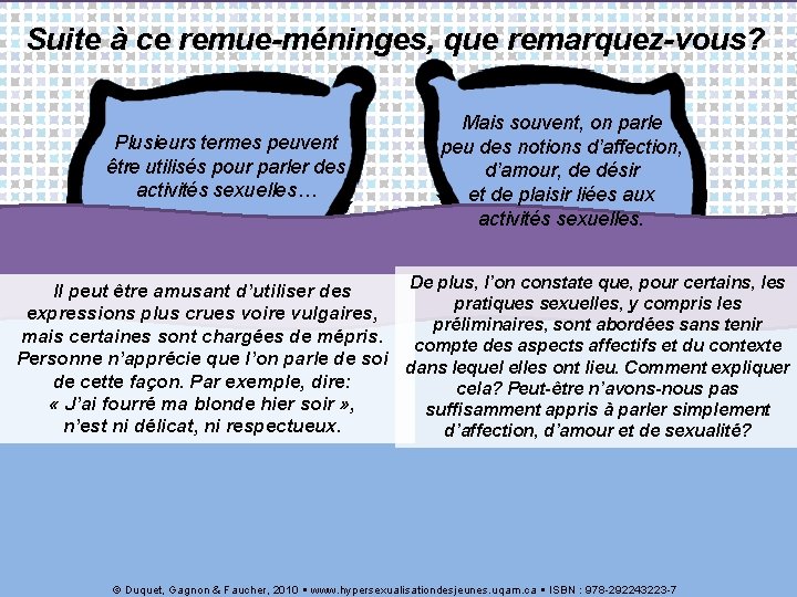 Suite à ce remue-méninges, que remarquez-vous? Plusieurs termes peuvent être utilisés pour parler des