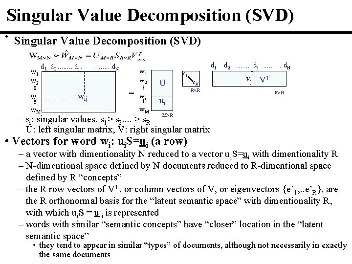 Singular Value Decomposition (SVD) • Singular Value Decomposition (SVD) w 1 w 2 wi Singular Value Decomposition (SVD) • Singular Value Decomposition (SVD) w 1 w 2 wi