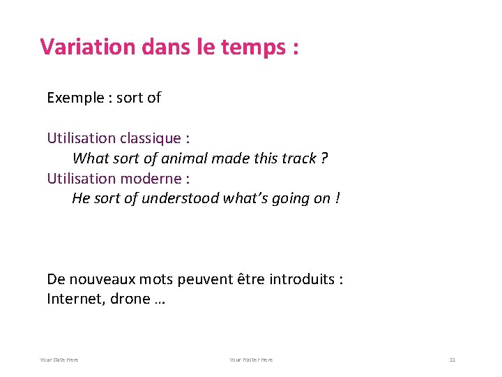 Variation dans le temps : Exemple : sort of Utilisation classique : What sort