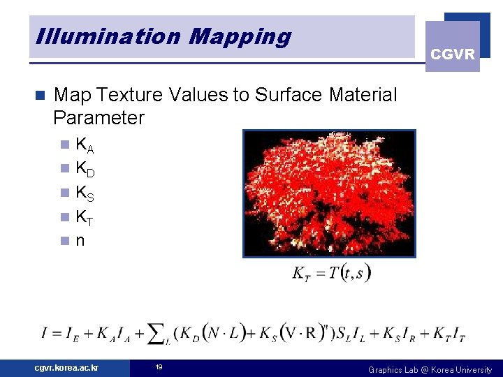 Illumination Mapping n CGVR Map Texture Values to Surface Material Parameter n n n