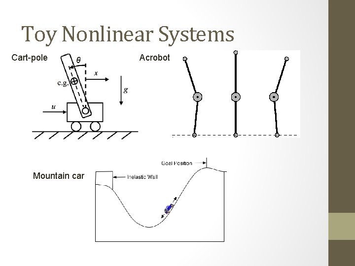 Toy Nonlinear Systems Cart-pole Mountain car Acrobot 