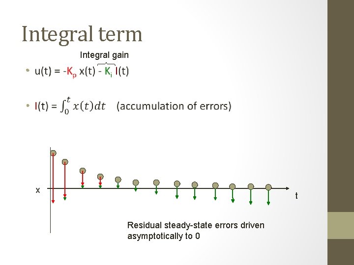 Integral term Integral gain • x t Residual steady-state errors driven asymptotically to 0