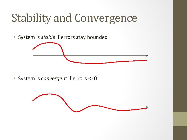 Stability and Convergence • System is stable if errors stay bounded • System is