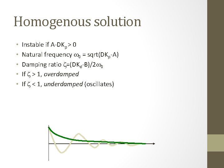 Homogenous solution • • • Instable if A-DKp > 0 Natural frequency w 0