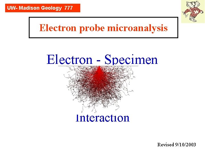 UW- Madison Geology 777 Electron probe microanalysis Electron - Specimen Interaction Revised 9/10/2003 
