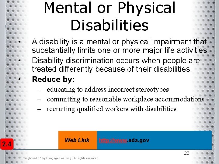 Mental or Physical Disabilities • • • A disability is a mental or physical