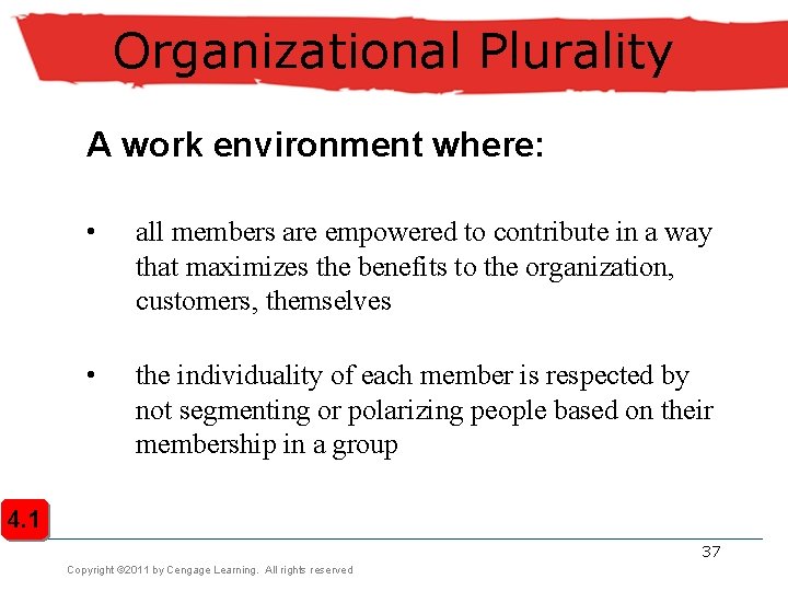 Organizational Plurality A work environment where: • all members are empowered to contribute in