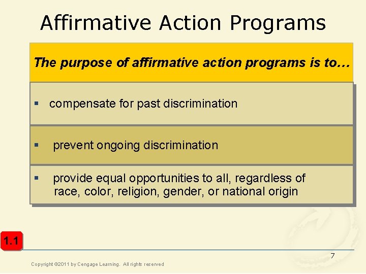 Affirmative Action Programs The purpose of affirmative action programs is to… § compensate for