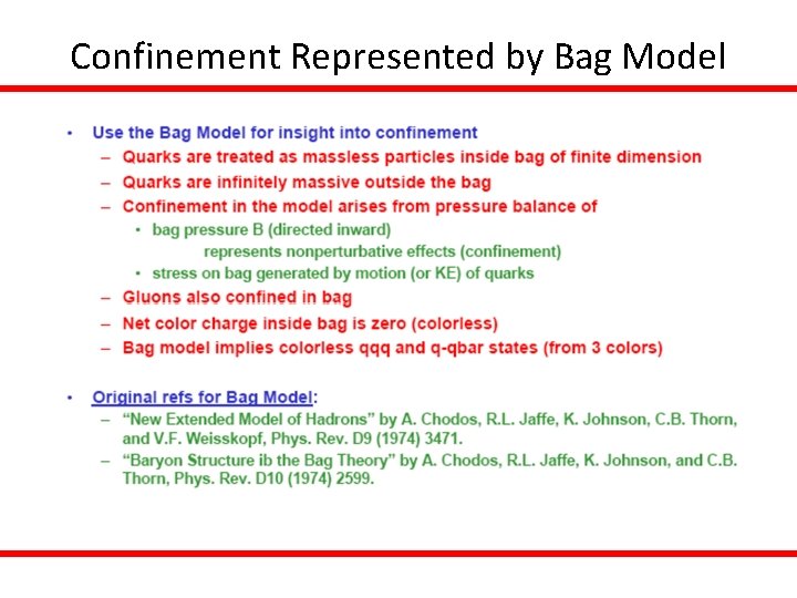 Confinement Represented by Bag Model 