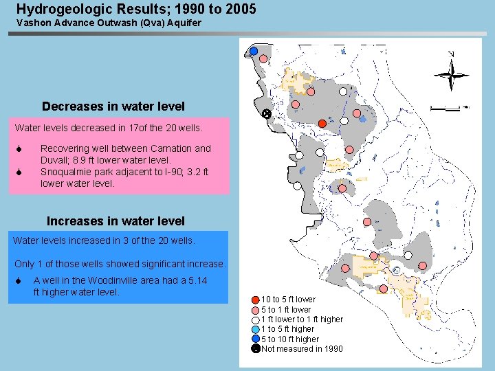 Hydrogeologic Results; 1990 to 2005 Vashon Advance Outwash (Qva) Aquifer Decreases in water level