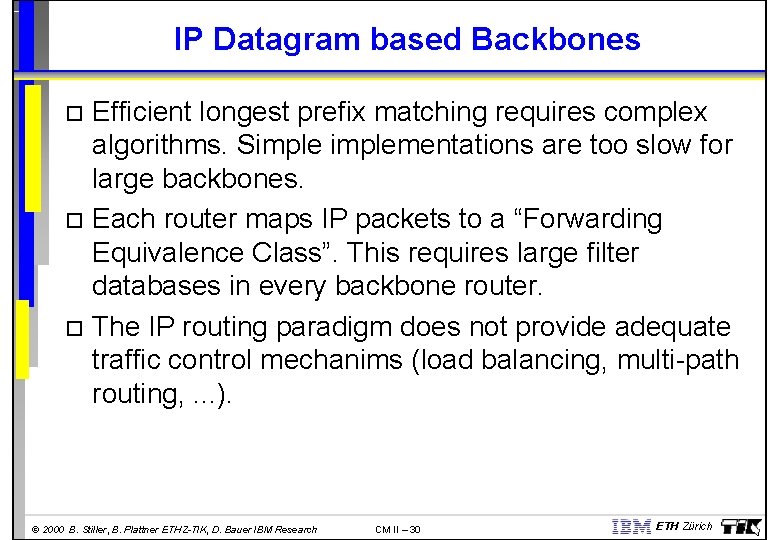 IP Datagram based Backbones Efficient longest prefix matching requires complex algorithms. Simplementations are too