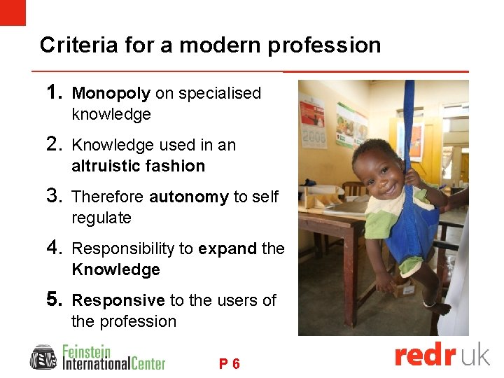 Criteria for a modern profession 1. Monopoly on specialised knowledge 2. Knowledge used in