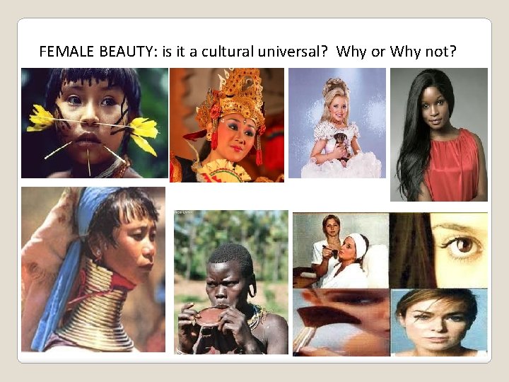 FEMALE BEAUTY: is it a cultural universal? Why or Why not? FE 