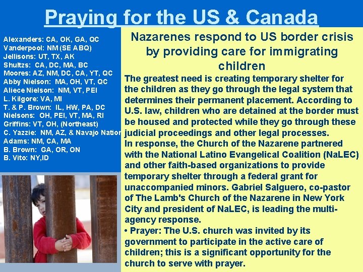 Praying for the US & Canada Nazarenes respond to US border crisis by providing