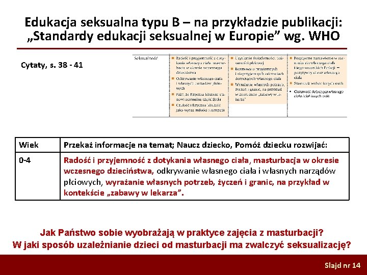 Edukacja seksualna typu B – na przykładzie publikacji: „Standardy edukacji seksualnej w Europie” wg.