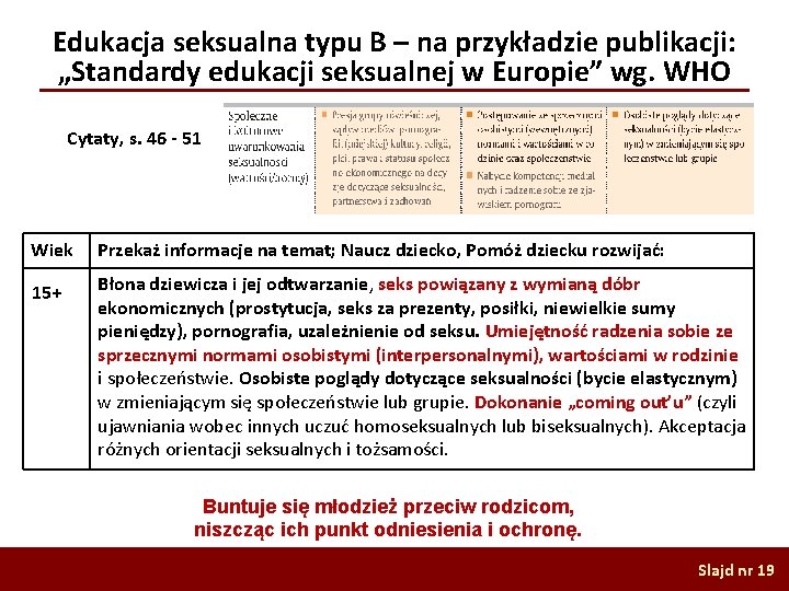 Edukacja seksualna typu B – na przykładzie publikacji: „Standardy edukacji seksualnej w Europie” wg.