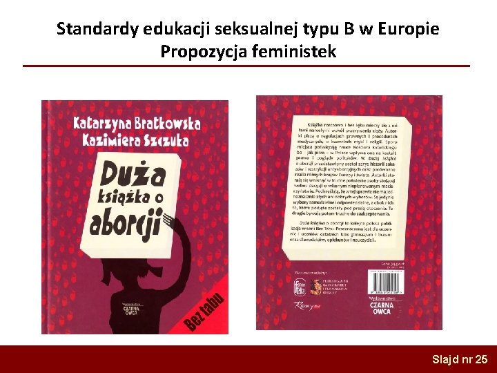 Standardy edukacji seksualnej typu B w Europie Propozycja feministek Slajd nr 25 