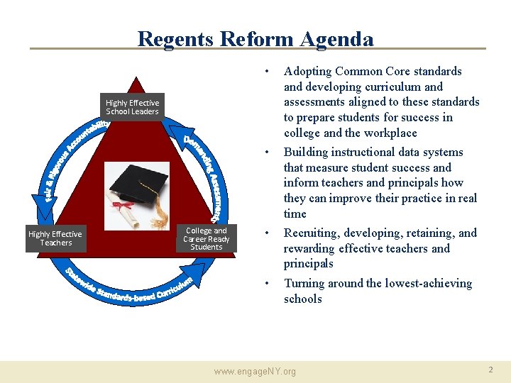 Regents Reform Agenda • Adopting Common Core standards and developing curriculum and assessments aligned