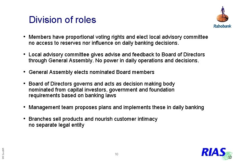 Division of roles • Members have proportional voting rights and elect local advisory committee