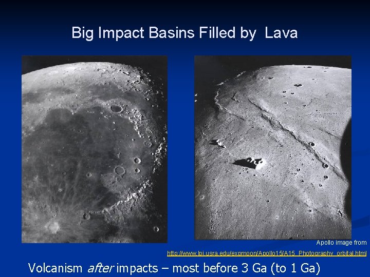 Big Impact Basins Filled by Lava Mare Imbrium Apollo image from http: //www. lpi.