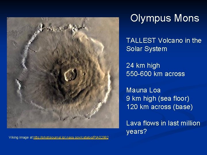 Olympus Mons TALLEST Volcano in the Solar System 24 km high 550 -600 km