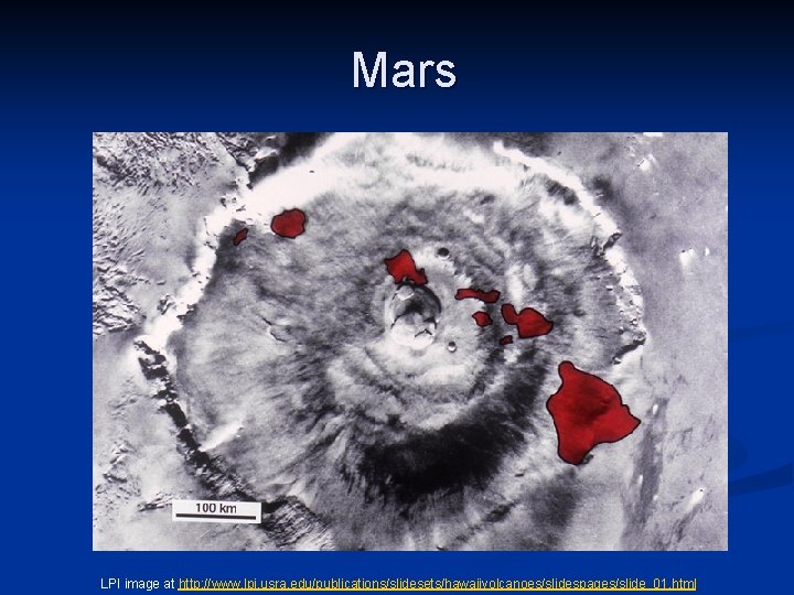 Mars LPI image at http: //www. lpi. usra. edu/publications/slidesets/hawaiivolcanoes/slidespages/slide_01. html 