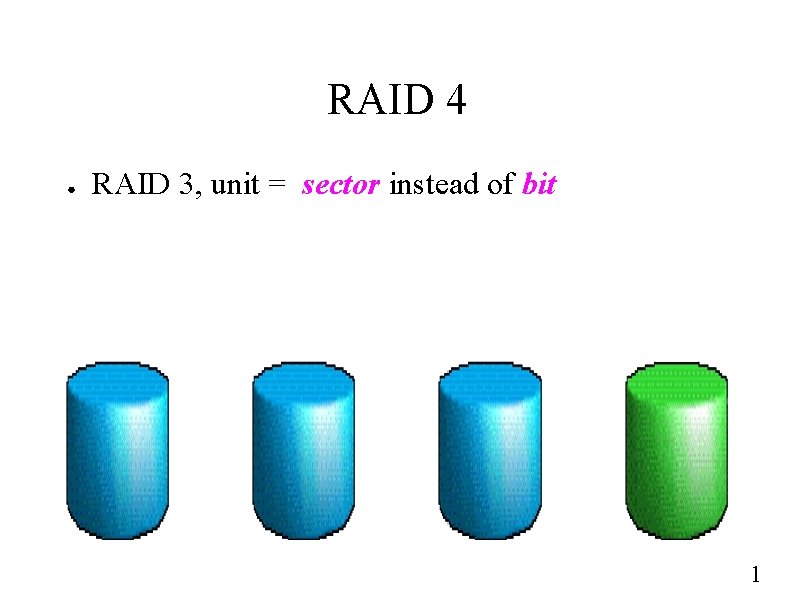 RAID 4 ● RAID 3, unit = sector instead of bit 1 